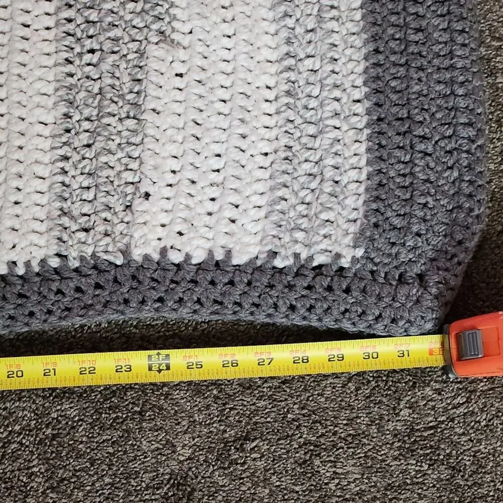Beautiful handmade crochet blanket throw stripes greys and white rug
